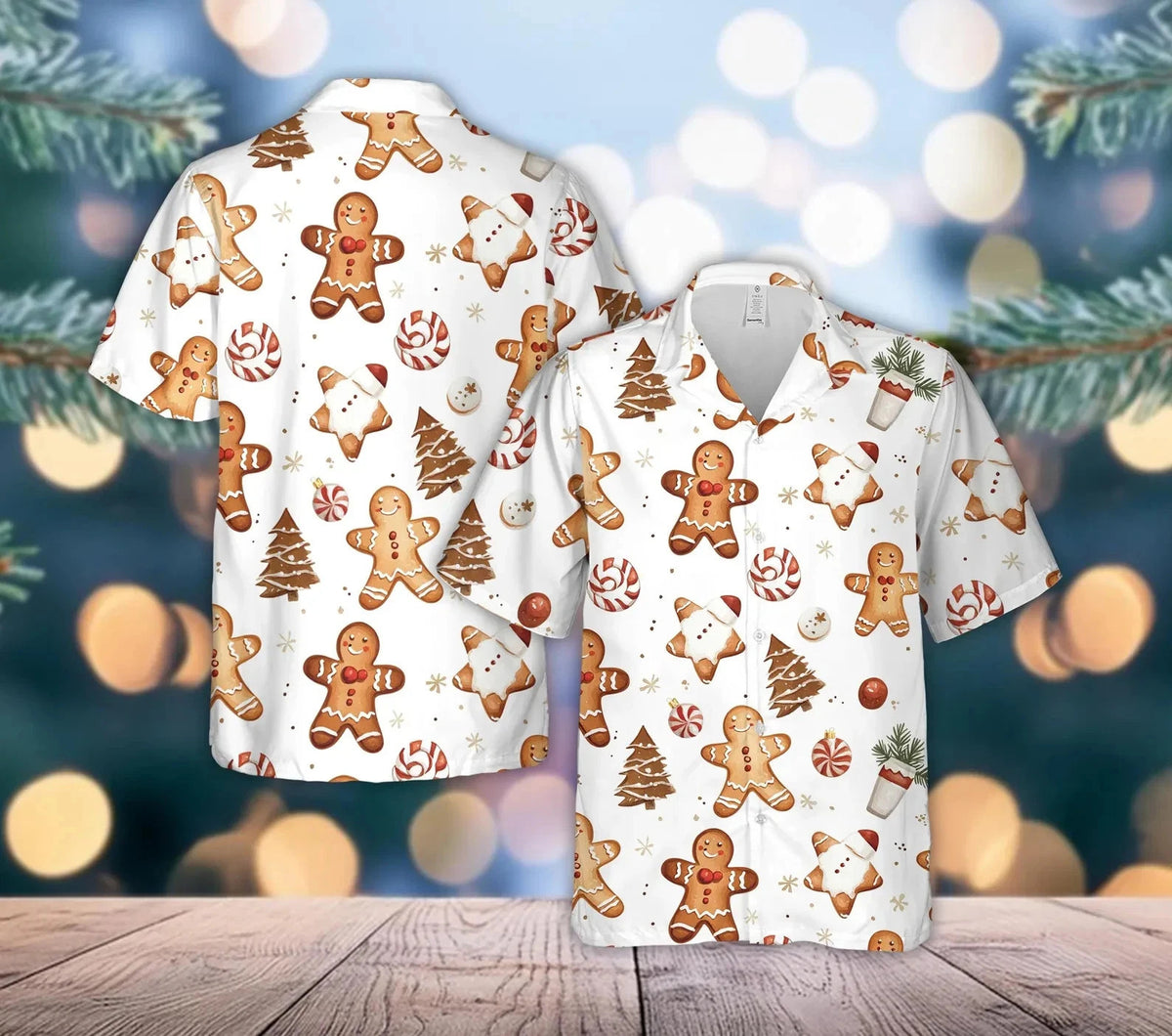 Lucien | Gingerbread Print Short Sleeve Christmas Blouse for Men