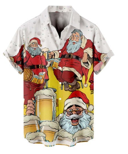 Mateo | Short Sleeve Christmas Blouse with Santa Print for Men
