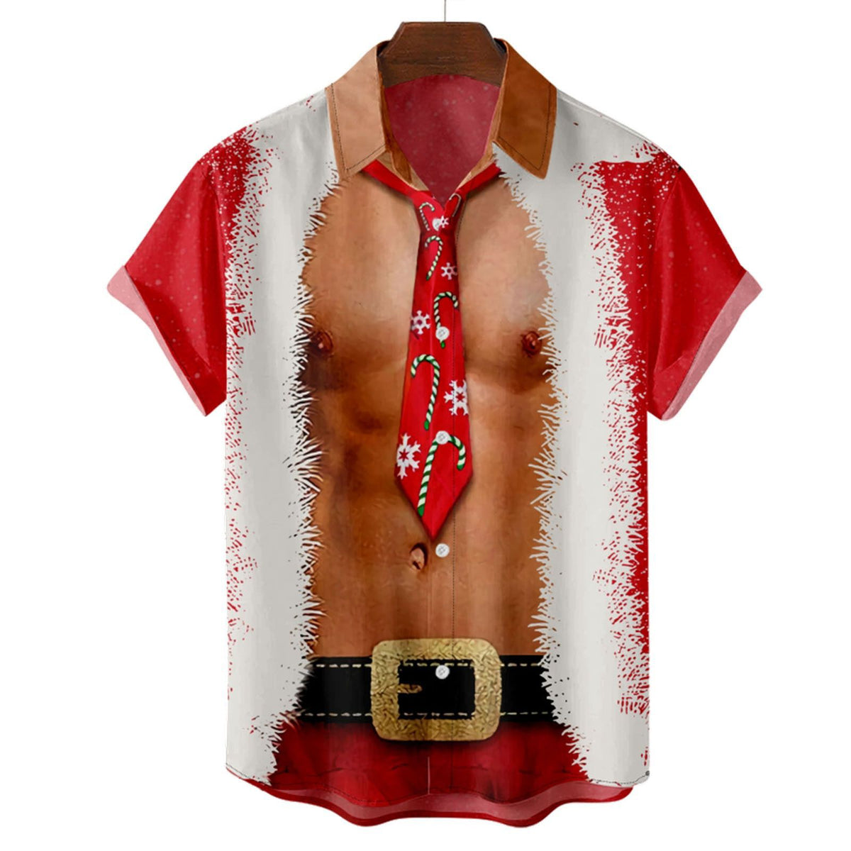 Mateo | Short Sleeve Christmas Blouse with Santa Print for Men