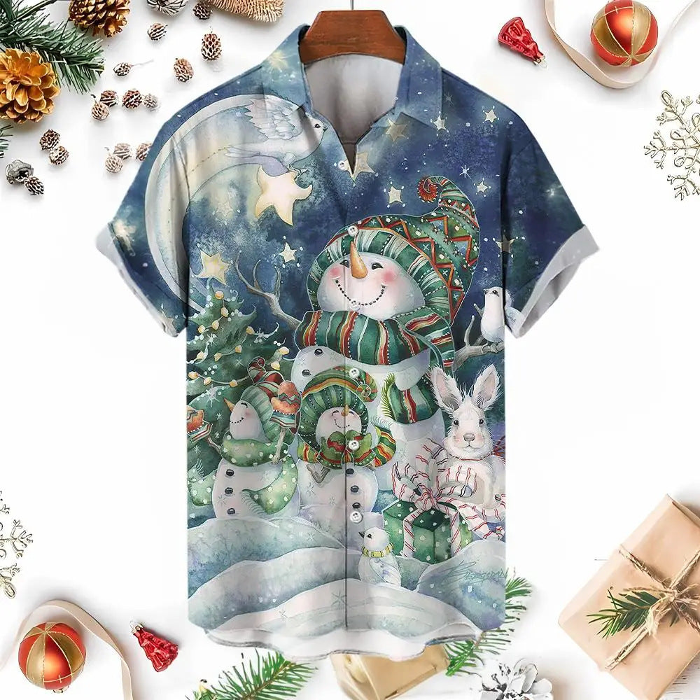 Oakley | Snowman Umbrella Print Short Sleeve Christmas Blouse