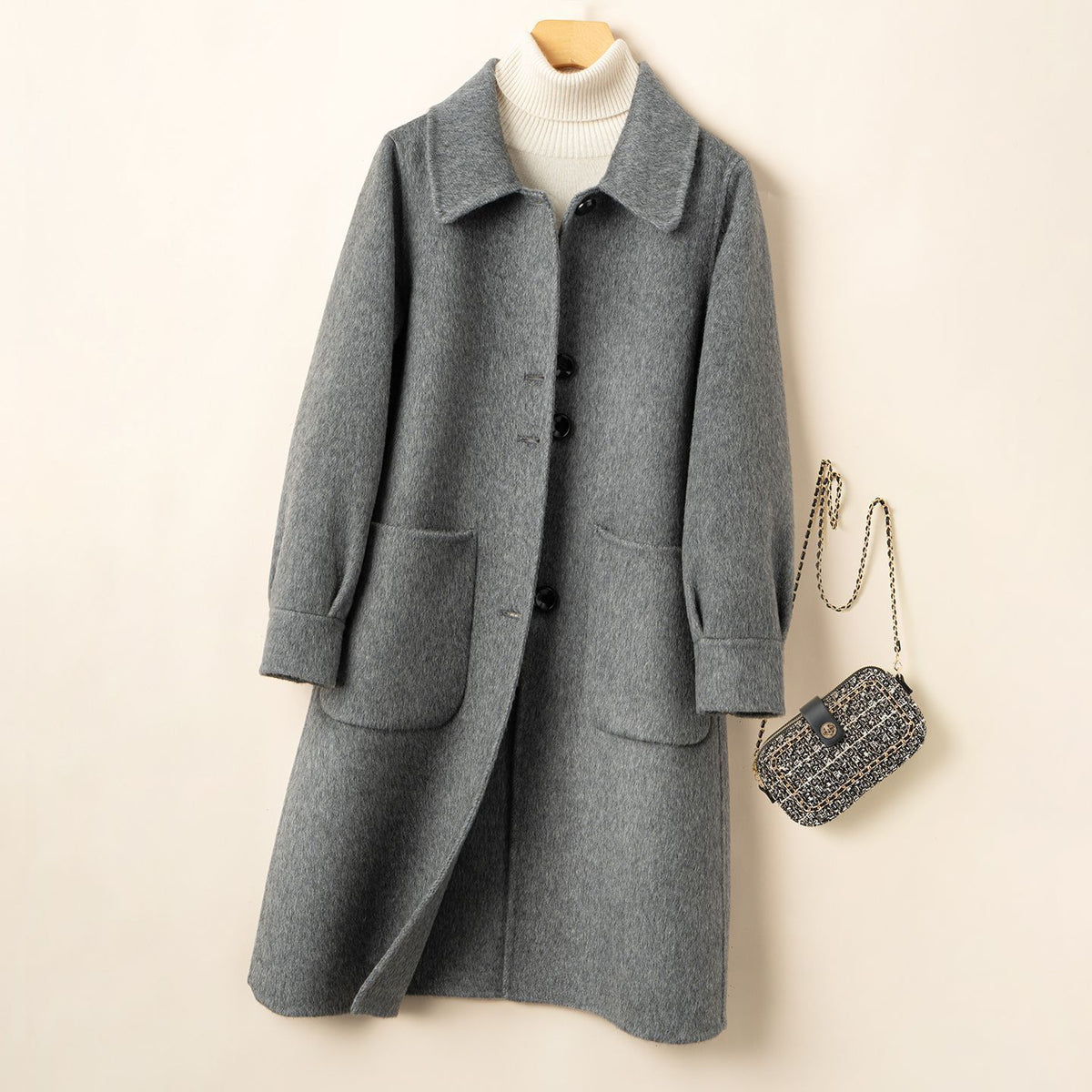 Cornelia | Double-Breasted Lapel Longline Wool Coat for Women
