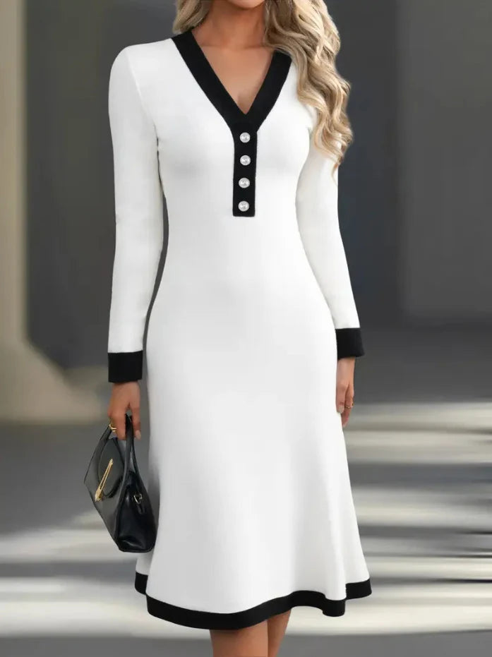 Noelani | V-Neck Long Sleeve Dress with Button Front for Women