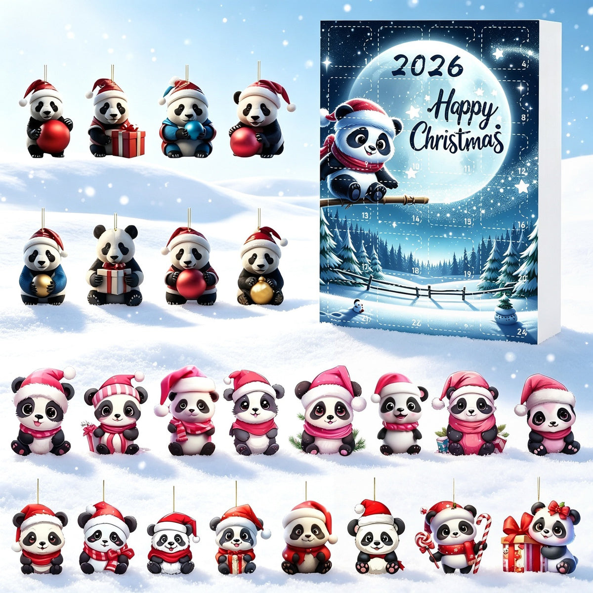 Sannie | Advent calendar christmas gift Panda Ornament Set