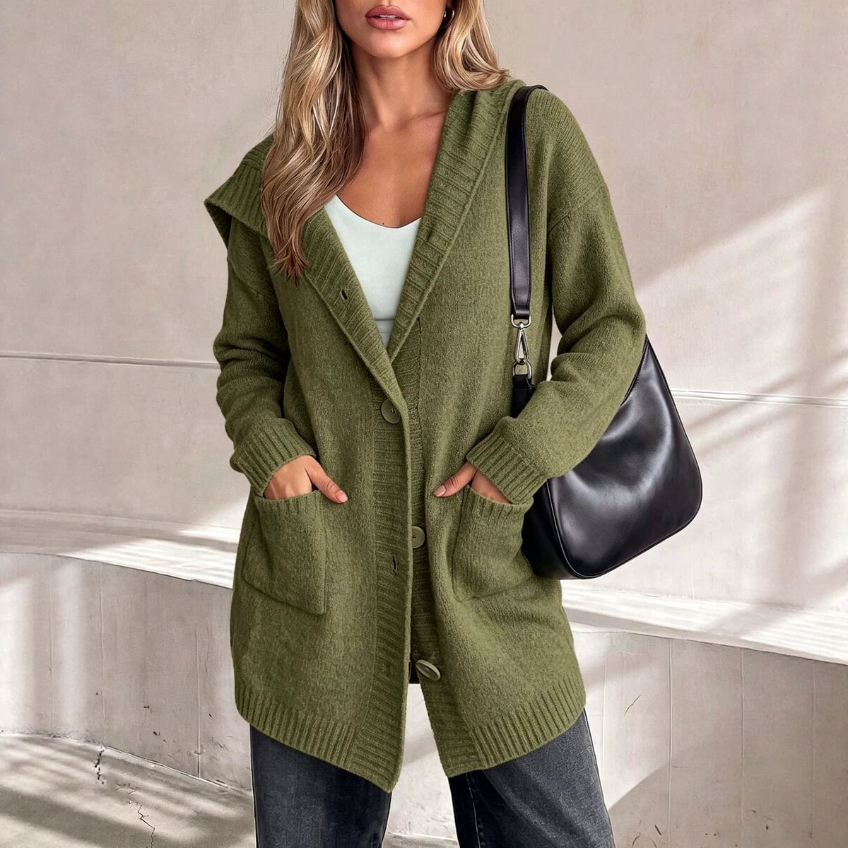 Pleun | Hooded Button-Front Knit Cardigan for Women