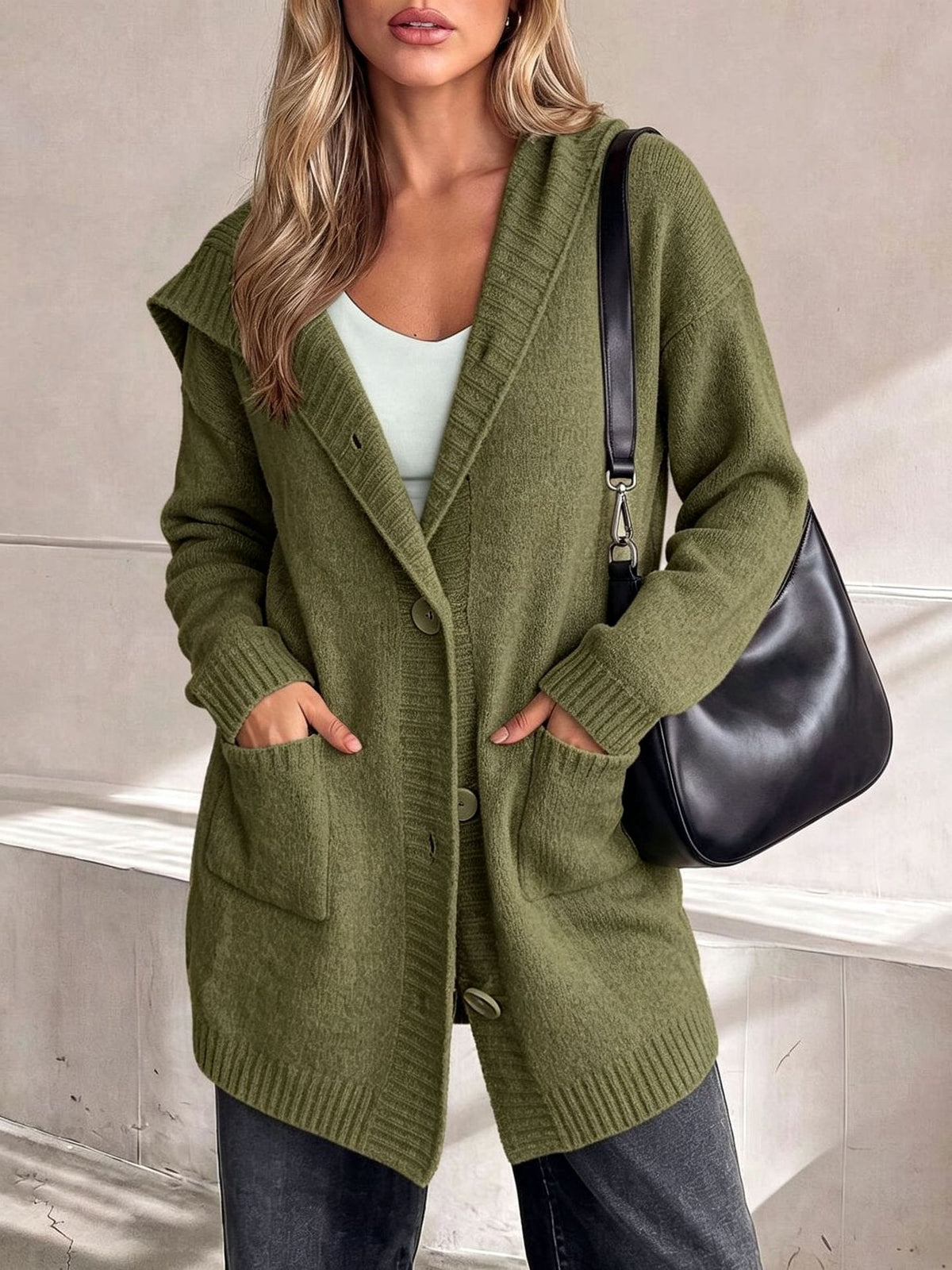 Pleun | Hooded Button-Front Knit Cardigan for Women