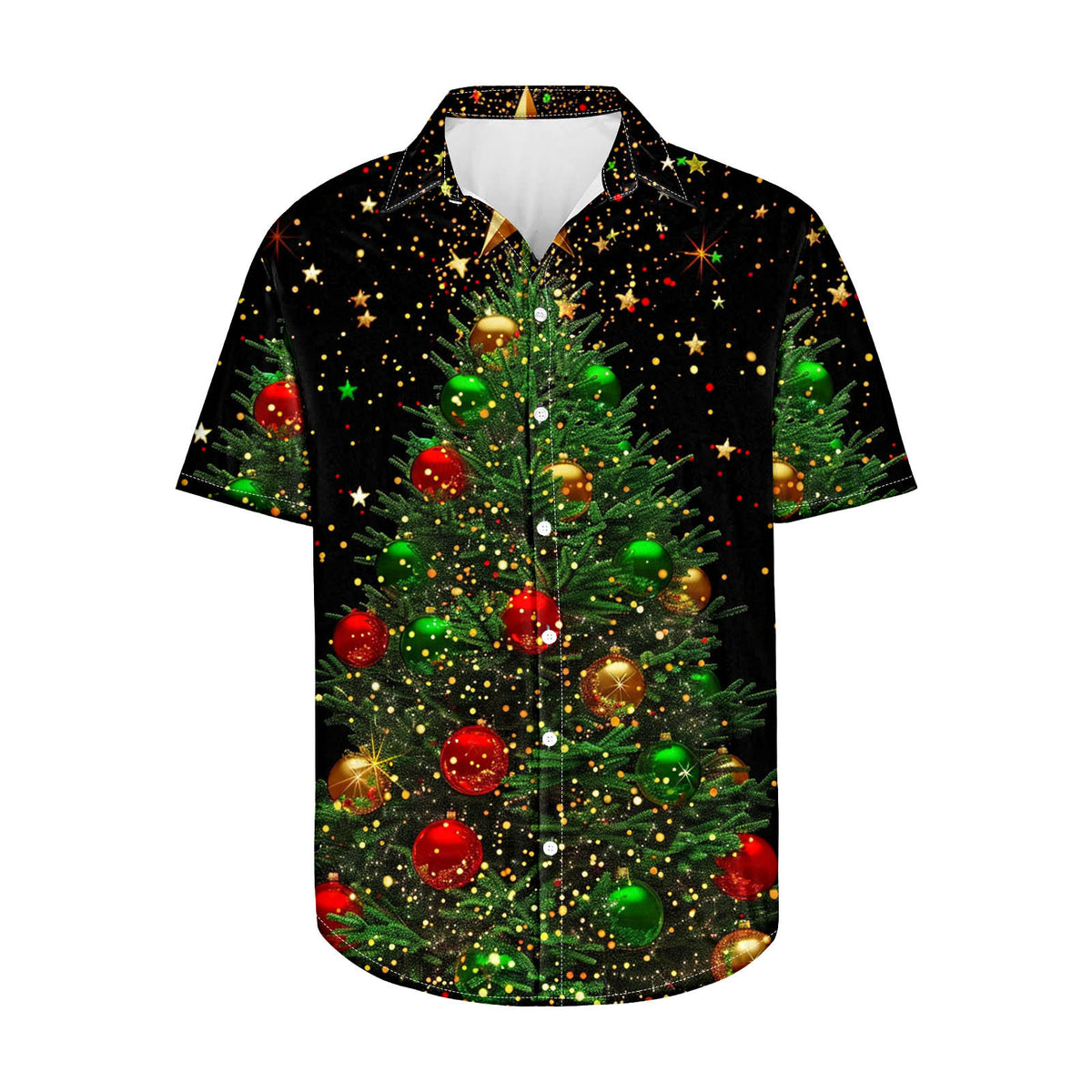 Maxim | Short Sleeve Christmas Blouse with Tree Print for Men
