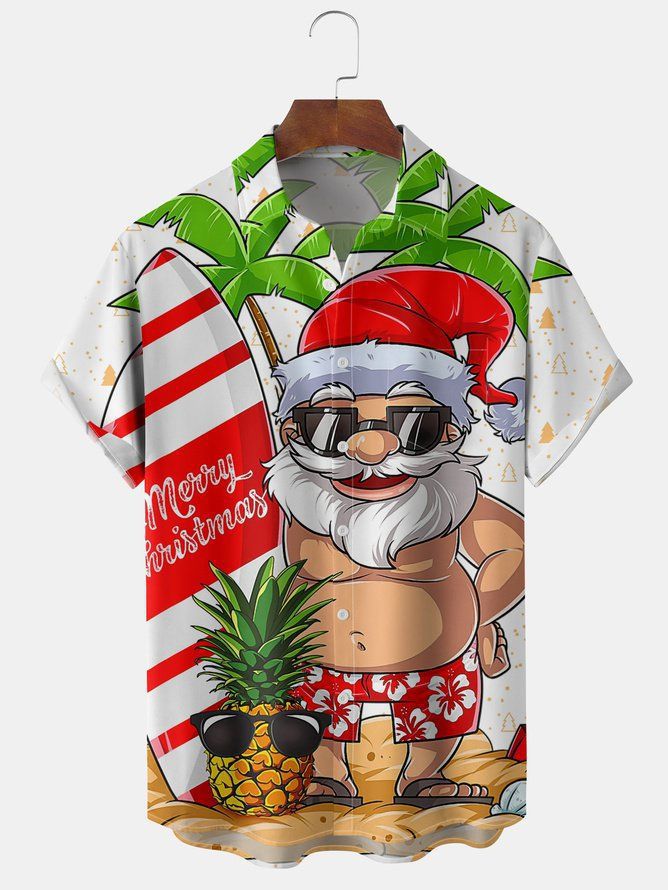 Finlay | Santa Print Button-Down Short Sleeve Christmas Blouse