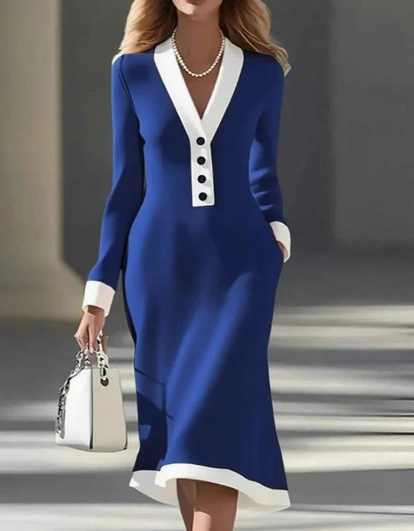Noelani | V-Neck Long Sleeve Dress with Button Front for Women