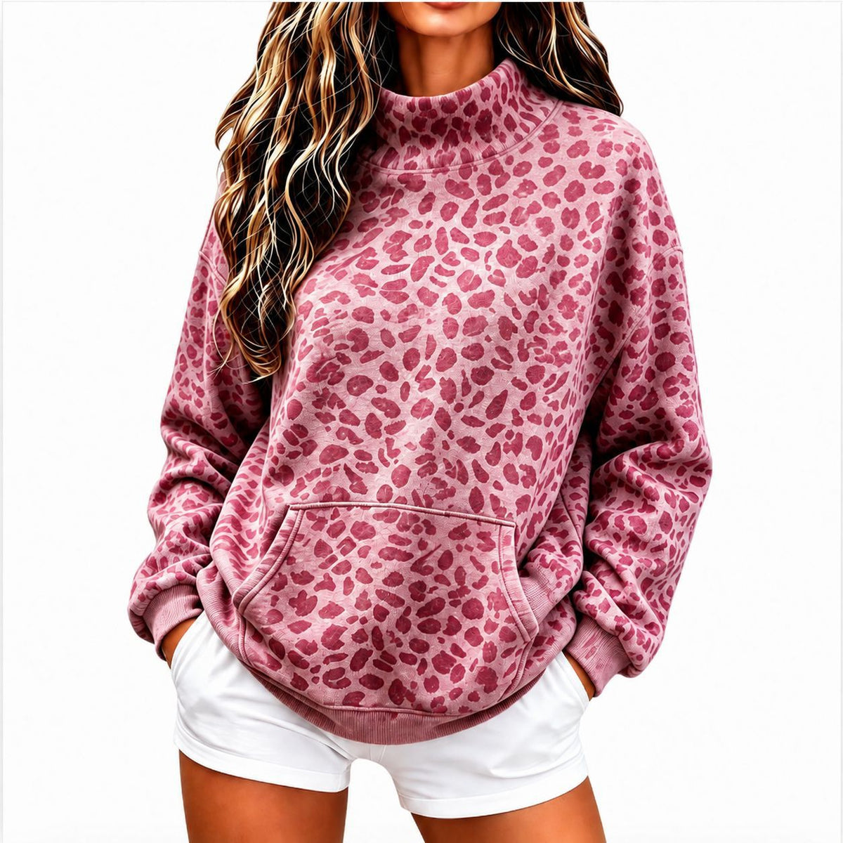 Susann | Leopard Print Mock Neck Sweatshirt for Women