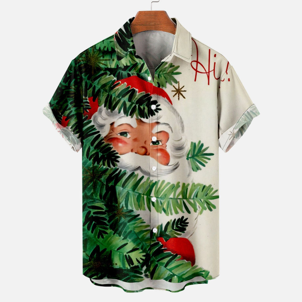 Mateo | Short Sleeve Christmas Blouse with Santa Print for Men