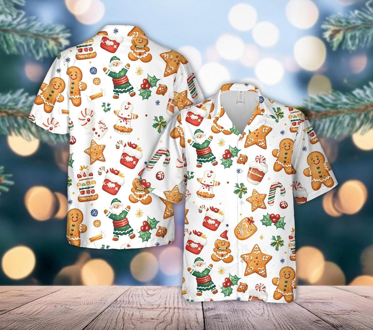 Lucien | Gingerbread Print Short Sleeve Christmas Blouse for Men