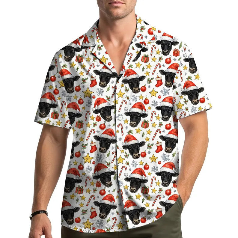 Lucien | Gingerbread Print Short Sleeve Christmas Blouse for Men