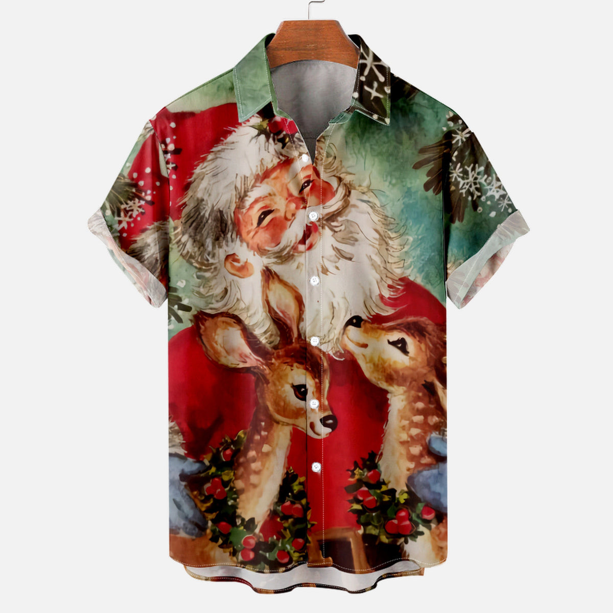 Mateo | Short Sleeve Christmas Blouse with Santa Print for Men