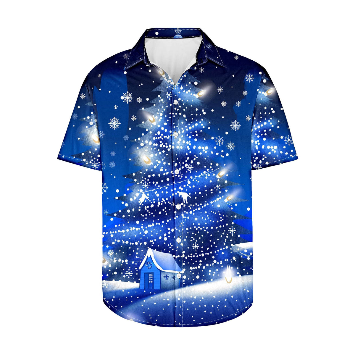 Maxim | Short Sleeve Christmas Blouse with Tree Print for Men