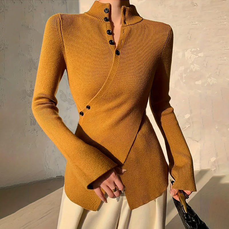 Zorina | Mock Neck Wrap Sweater with Asymmetrical Hem for Women