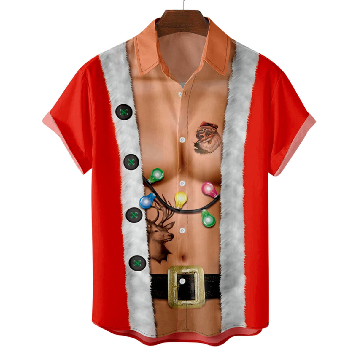 Mateo | Short Sleeve Christmas Blouse with Santa Print for Men