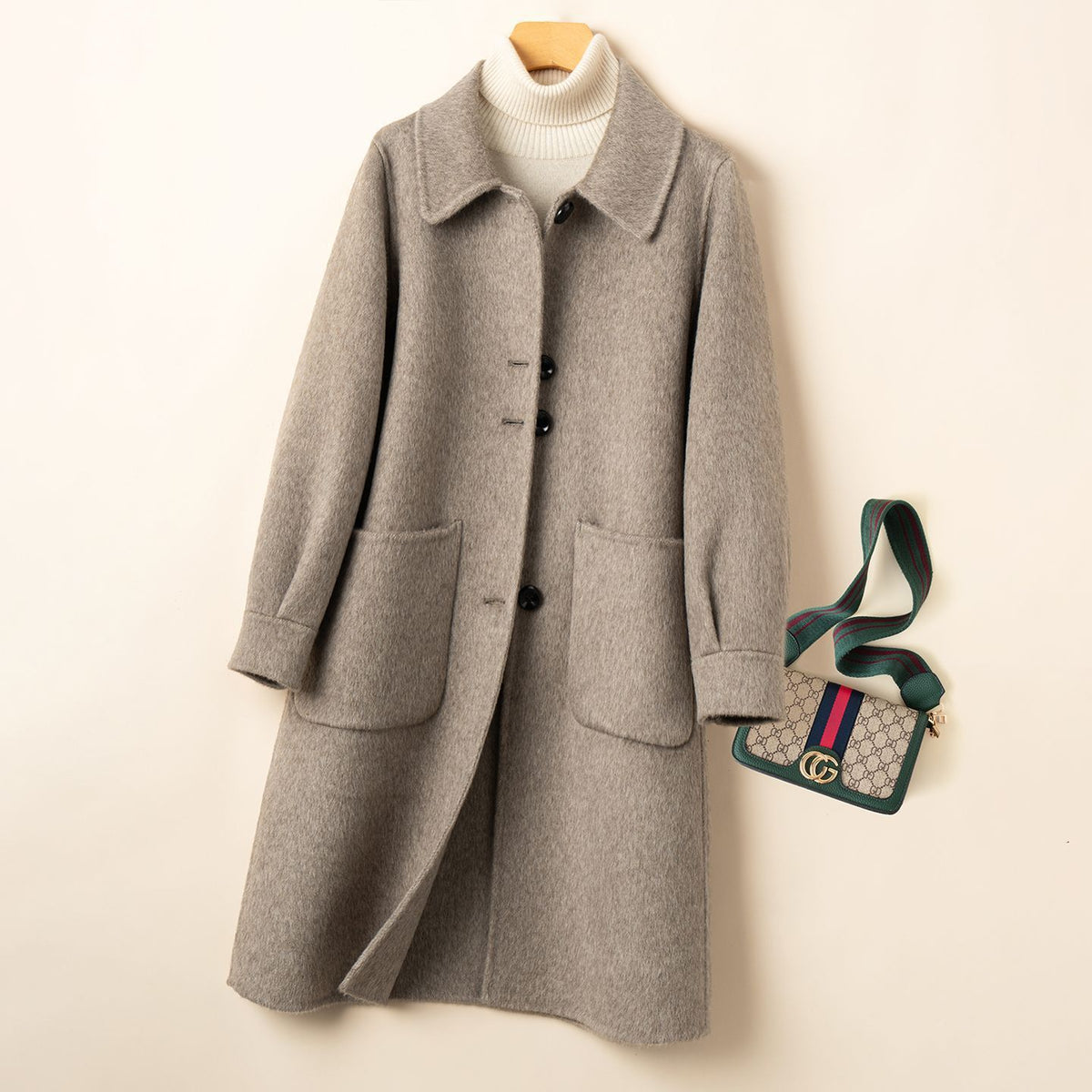 Cornelia | Double-Breasted Lapel Longline Wool Coat for Women