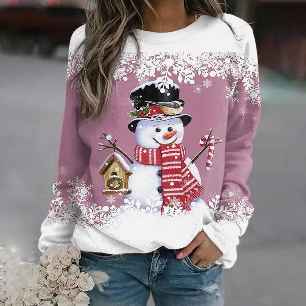 Antoinette | Snowman Print Crew Neck Christmas Sweater for Women