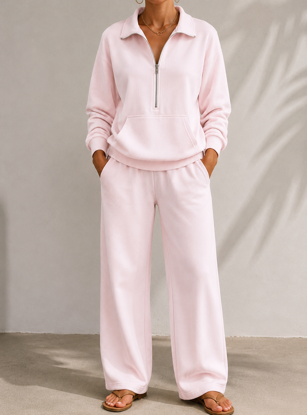 Bergen | Half Zip Collared Wide Leg Sweat Set for Women