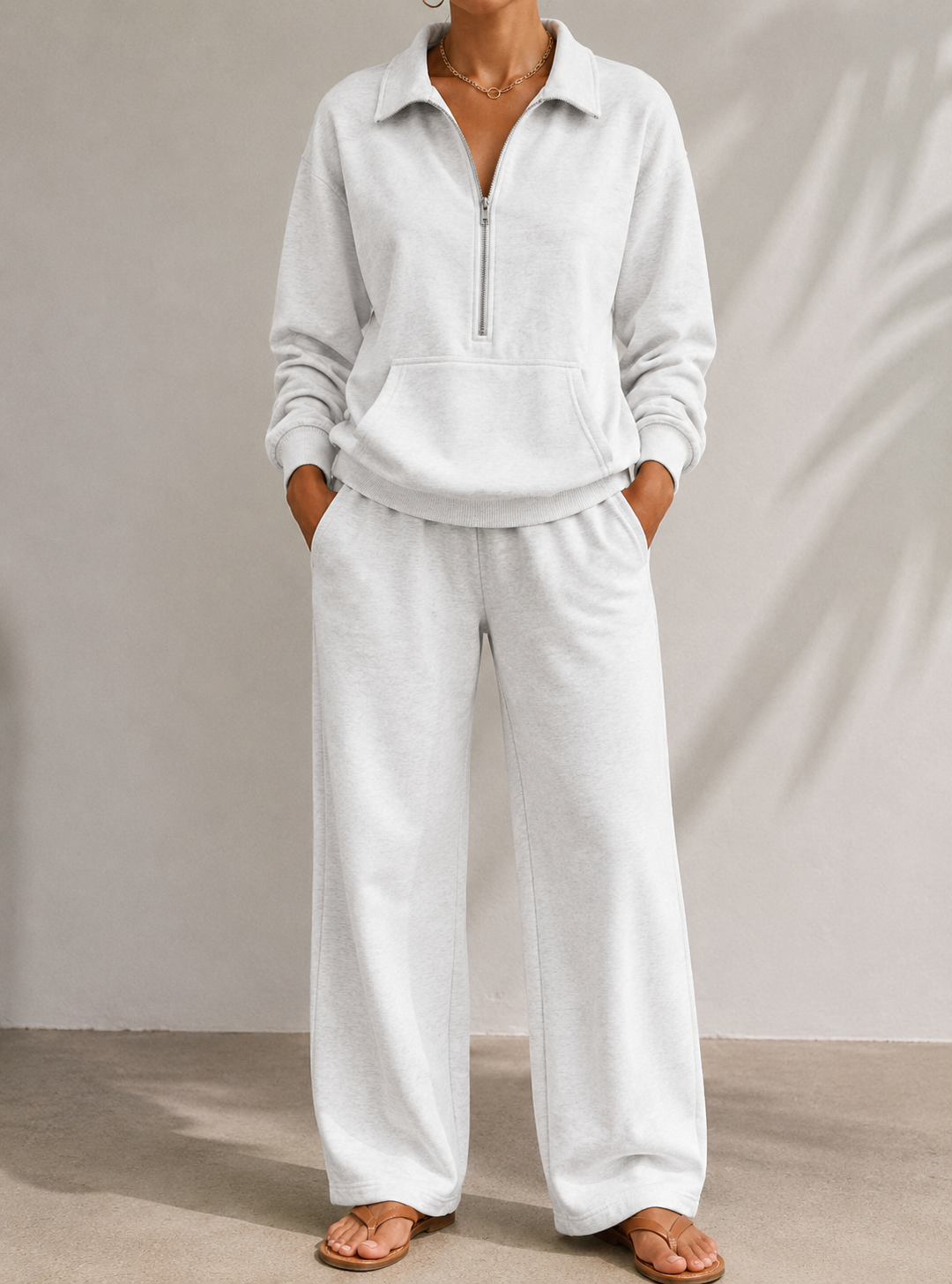 Bergen | Half Zip Collared Wide Leg Sweat Set for Women