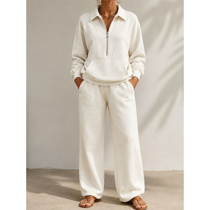 Bergen | Half Zip Collared Wide Leg Sweat Set for Women
