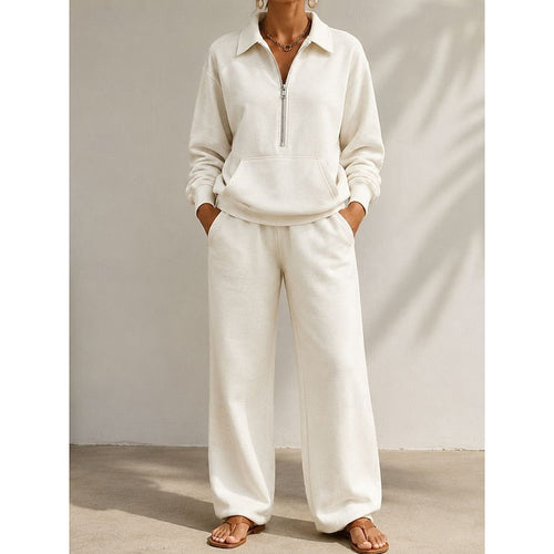 Bergen | Half Zip Collared Wide Leg Sweat Set for Women