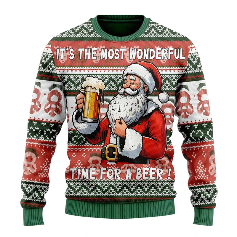 Dexter | Beer Print Crew Neck Christmas Sweater for Men