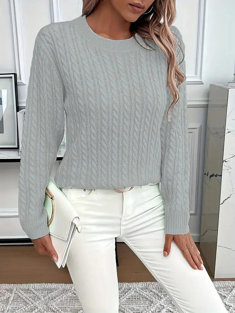 Dagmar | Cable Knit Sweater Round Neck Pullover for Women