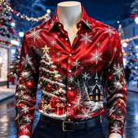 Trevor | Satin Christmas Blouse with Snowflake Print for Men