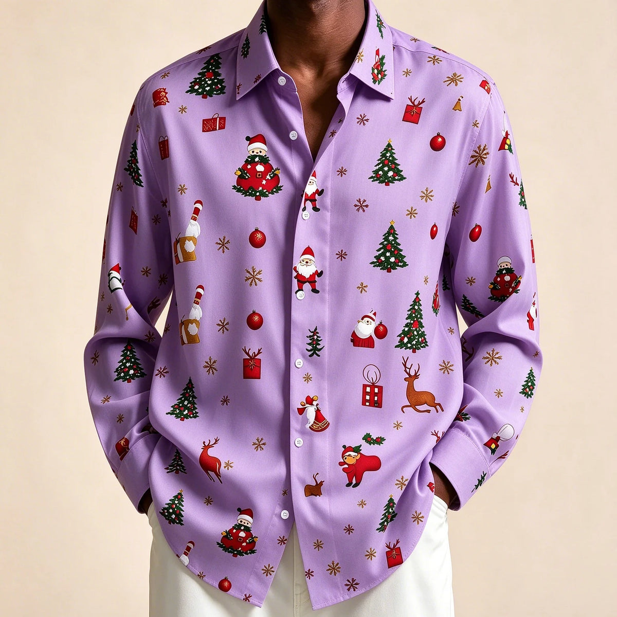 Preston | Festive Christmas Blouse with Santa Print for Men