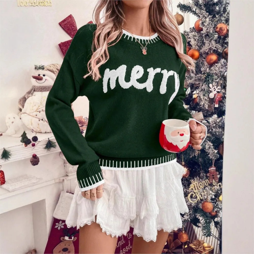 Carola | Christmas Sweater with Embroidered Crew Neck for Women