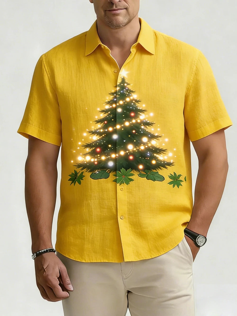 Emeric | Festive Print Short Sleeve Christmas Blouse for Men