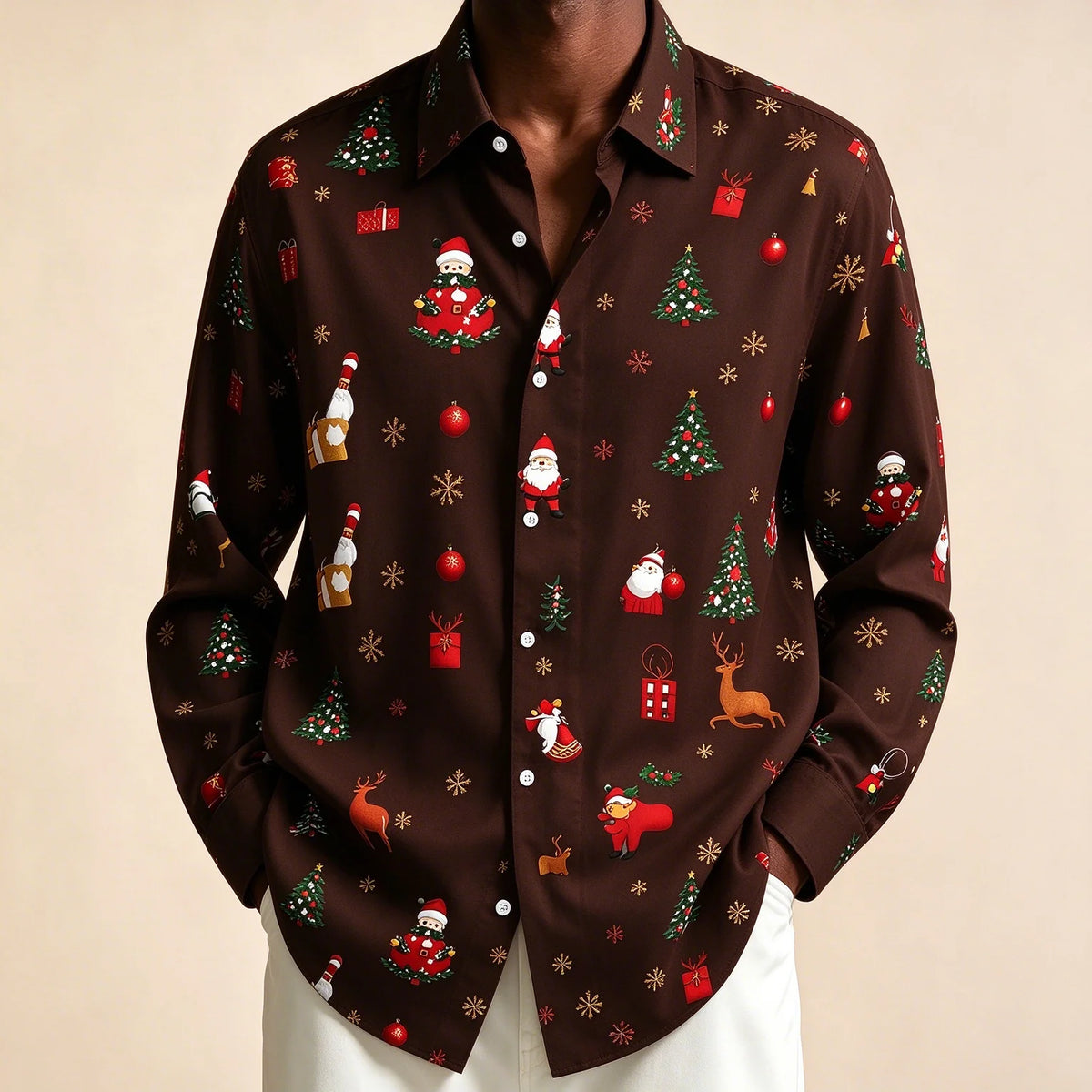 Preston | Festive Christmas Blouse with Santa Print for Men