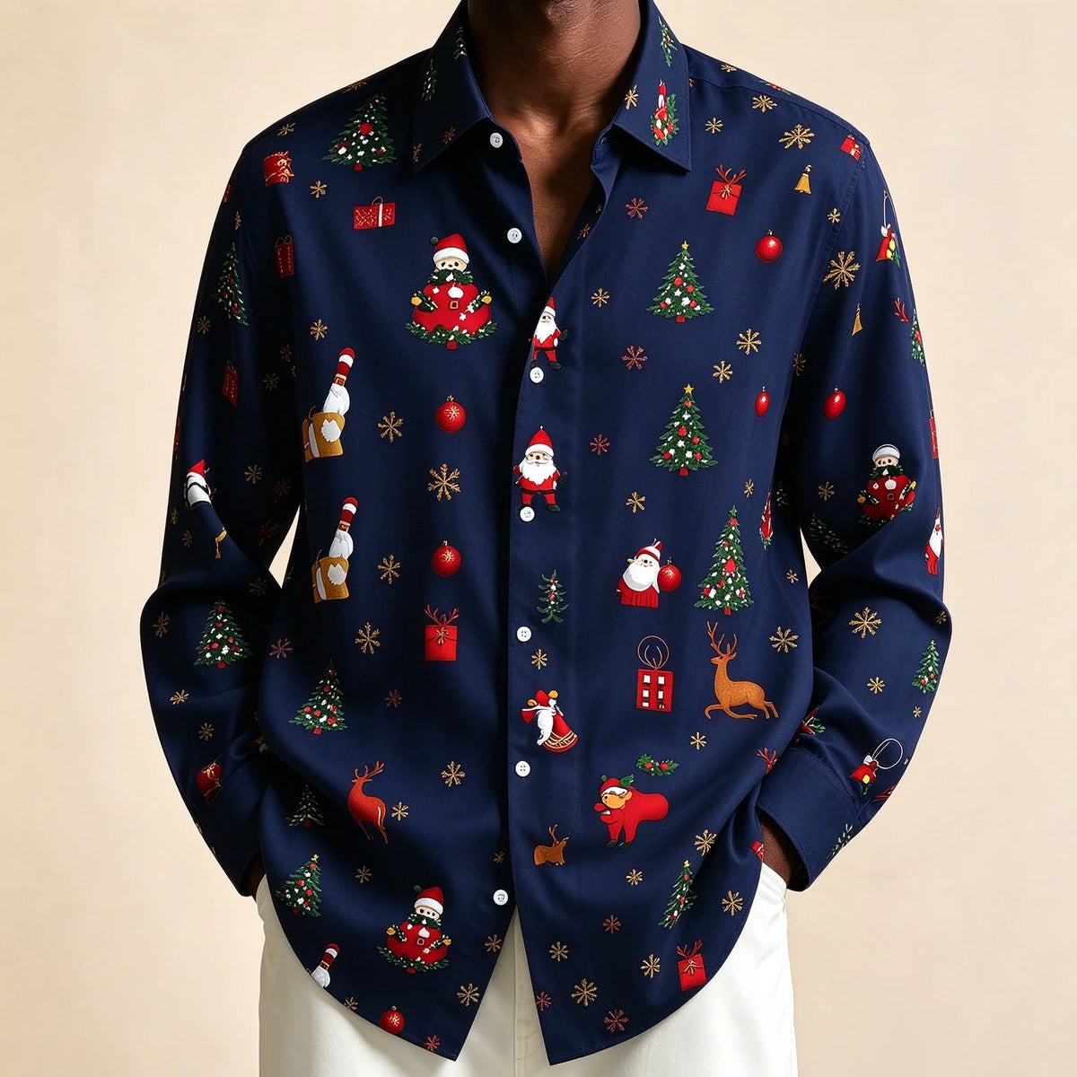 Preston | Festive Christmas Blouse with Santa Print for Men