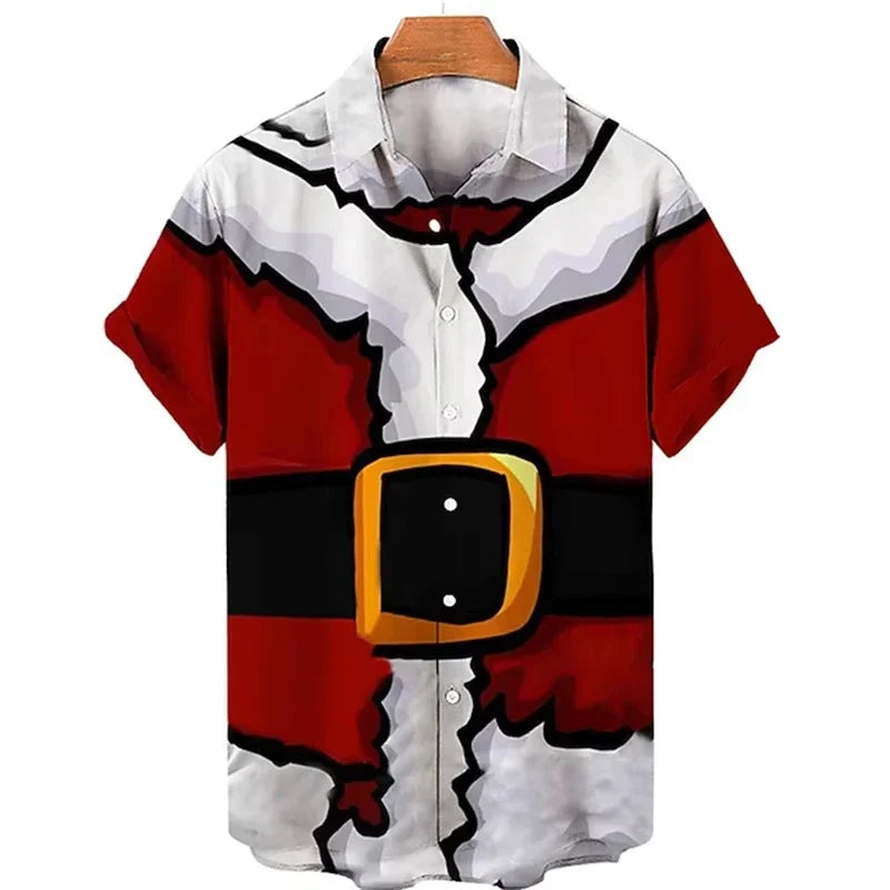 Carter | Short Sleeve Christmas Blouse with Santa Print for Men