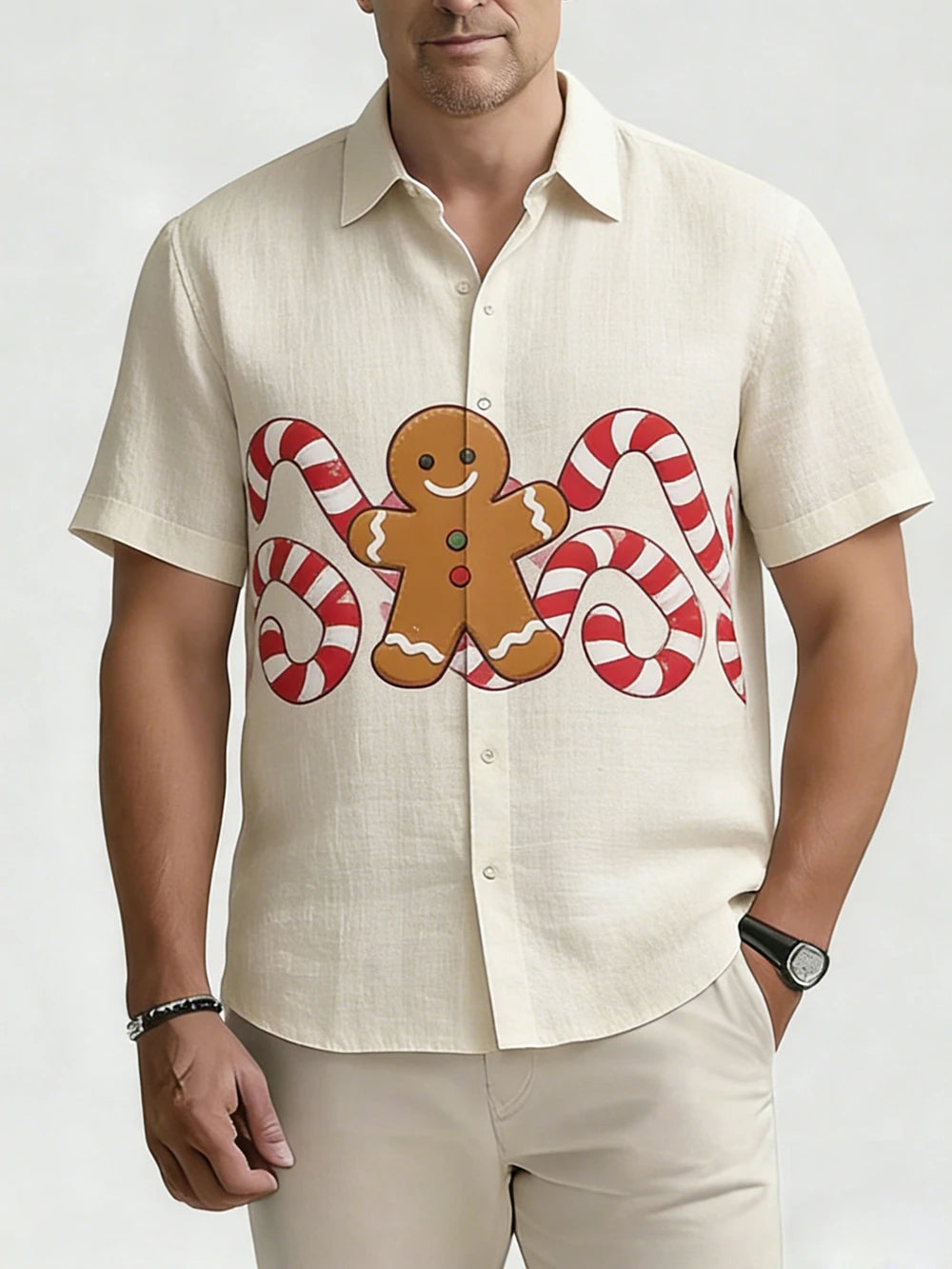 Emeric | Festive Print Short Sleeve Christmas Blouse for Men