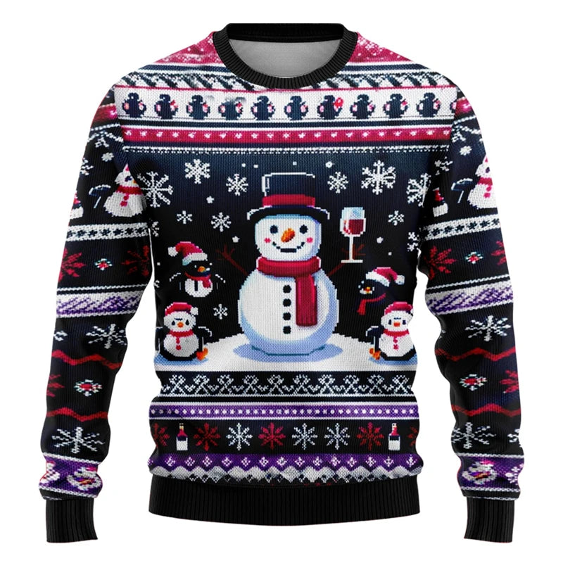 Etienne | Snowman Print Crewneck Christmas Sweater for Men