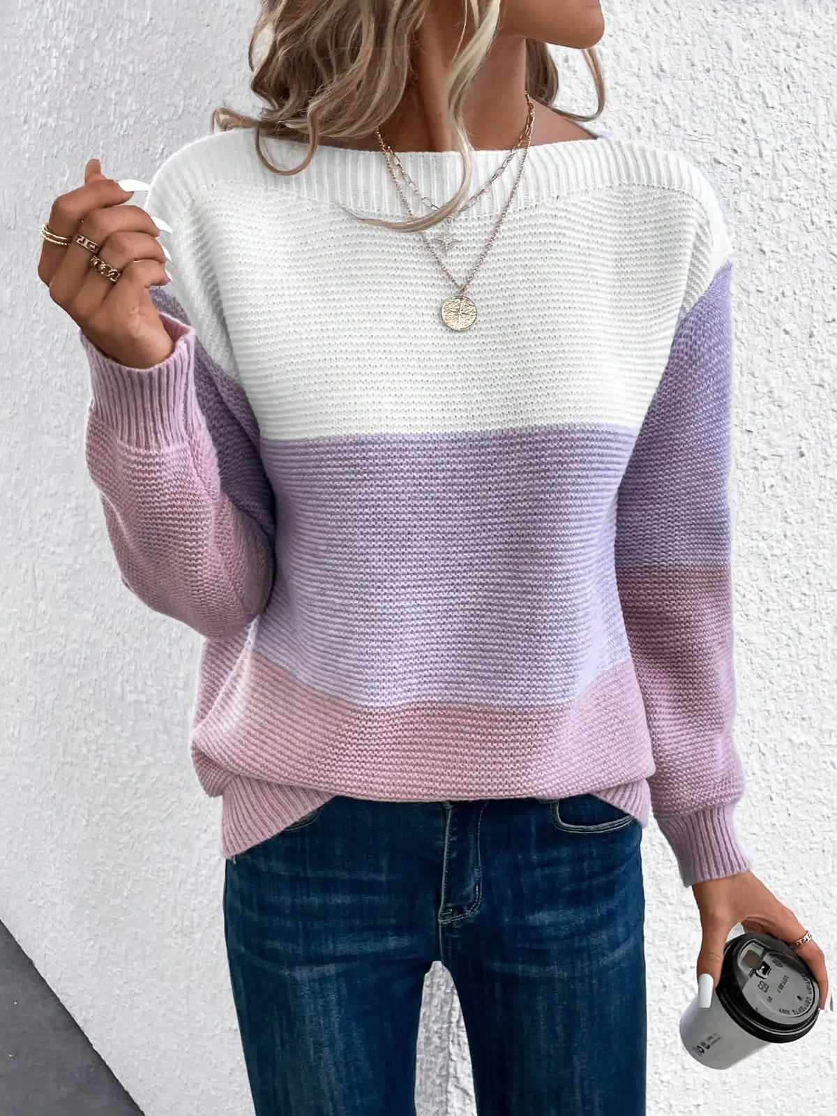 Evelien | Colorblock Ribbed Cable Knit Sweater for Women