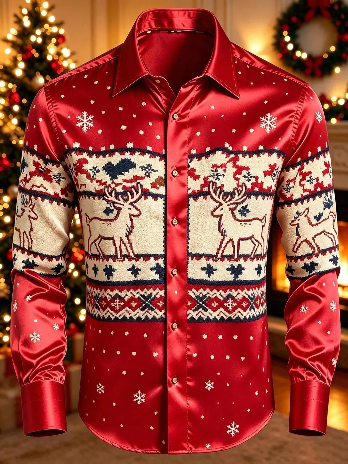 Jurriaan | Reindeer Print Button-Down Christmas Blouse for Men