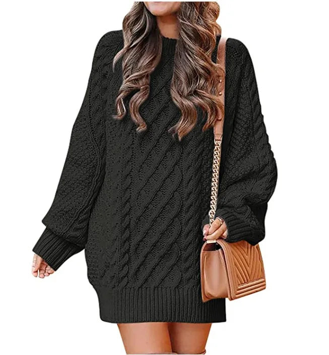 Winnifred | Cable Knit Sweater Dress with Balloon Sleeves
