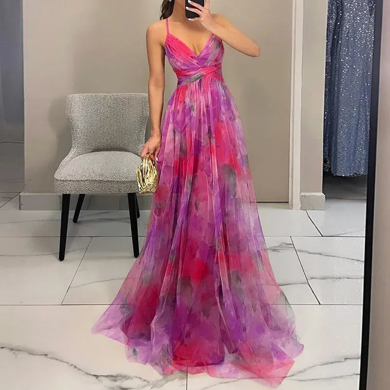 Louisa | Floral V-Neck Maxi Dress with Train for Women