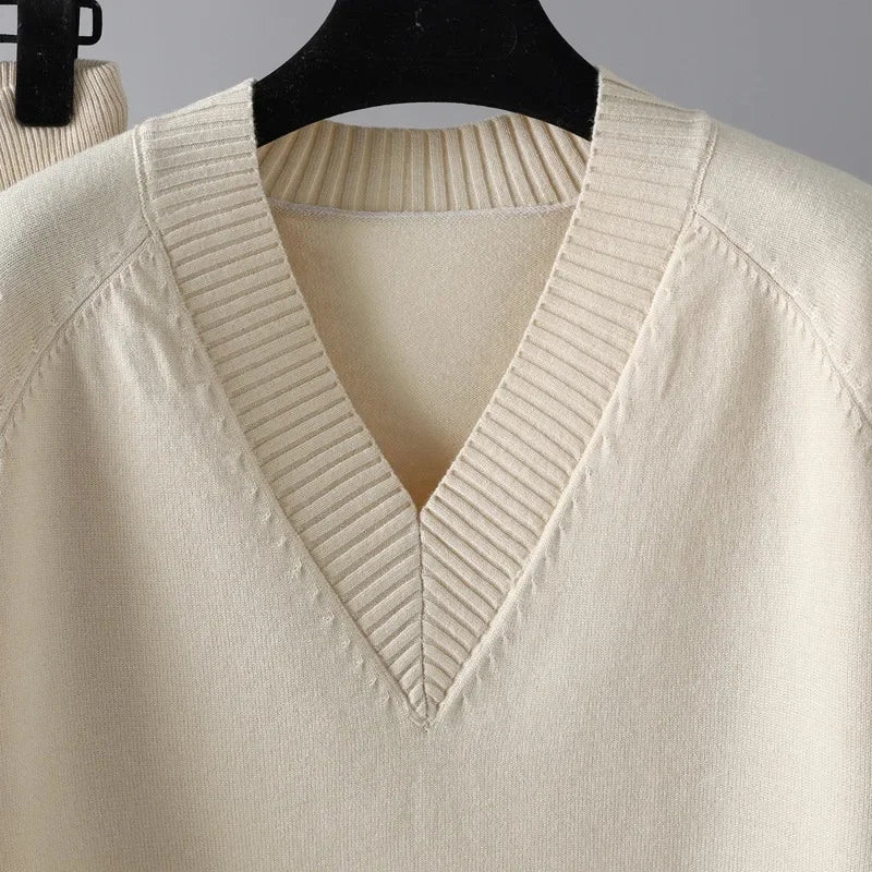 Margje | Ribbed V-Neck Sweat Set with Drawstring for Women