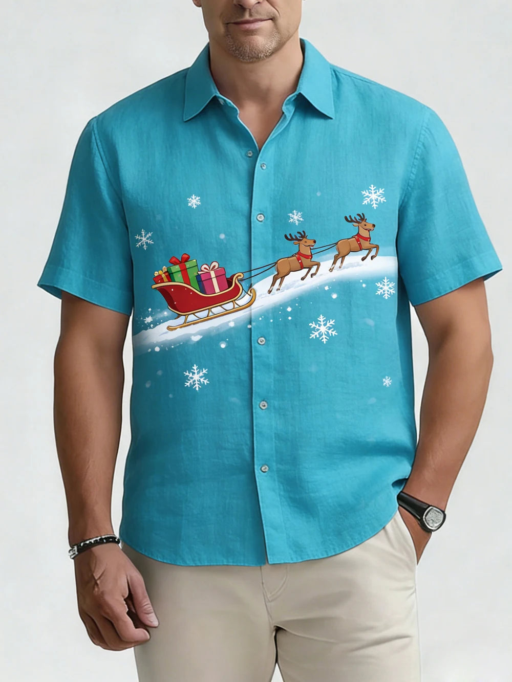 Emeric | Festive Print Short Sleeve Christmas Blouse for Men