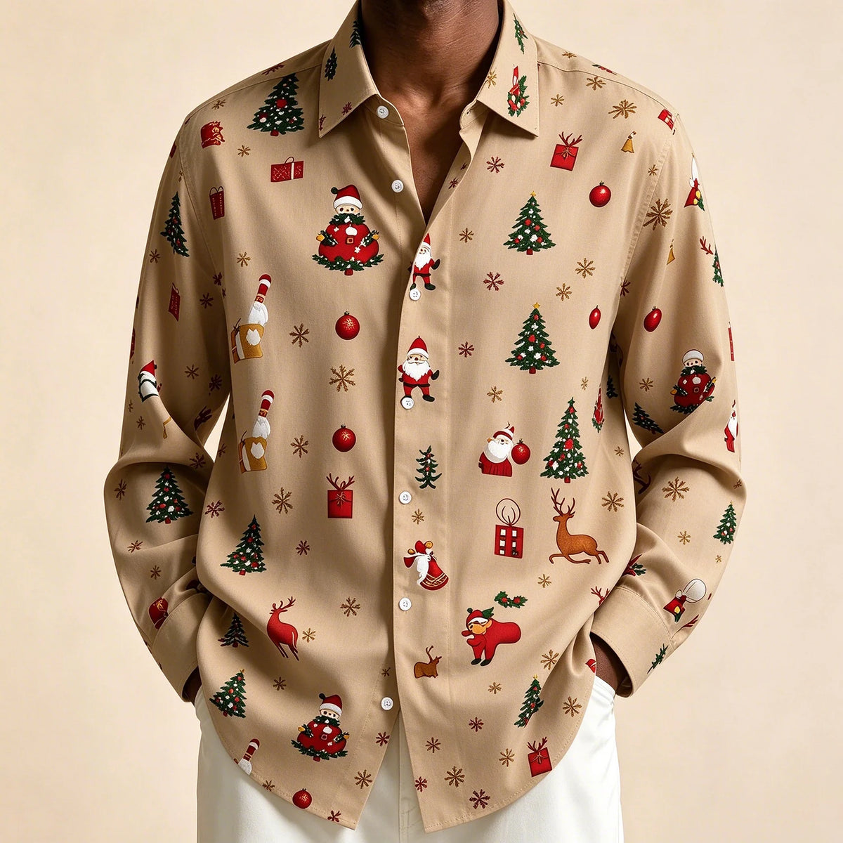 Preston | Festive Christmas Blouse with Santa Print for Men