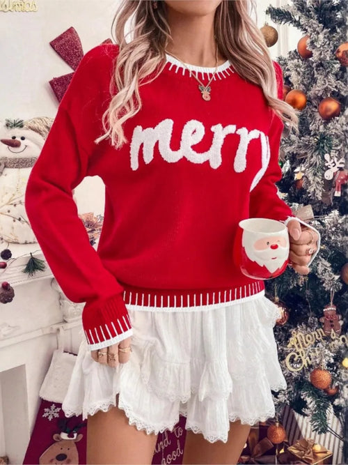 Carola | Christmas Sweater with Embroidered Crew Neck for Women