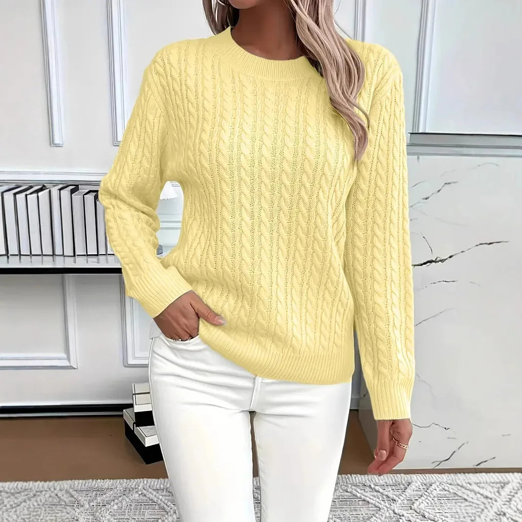 Dagmar | Cable Knit Sweater Round Neck Pullover for Women