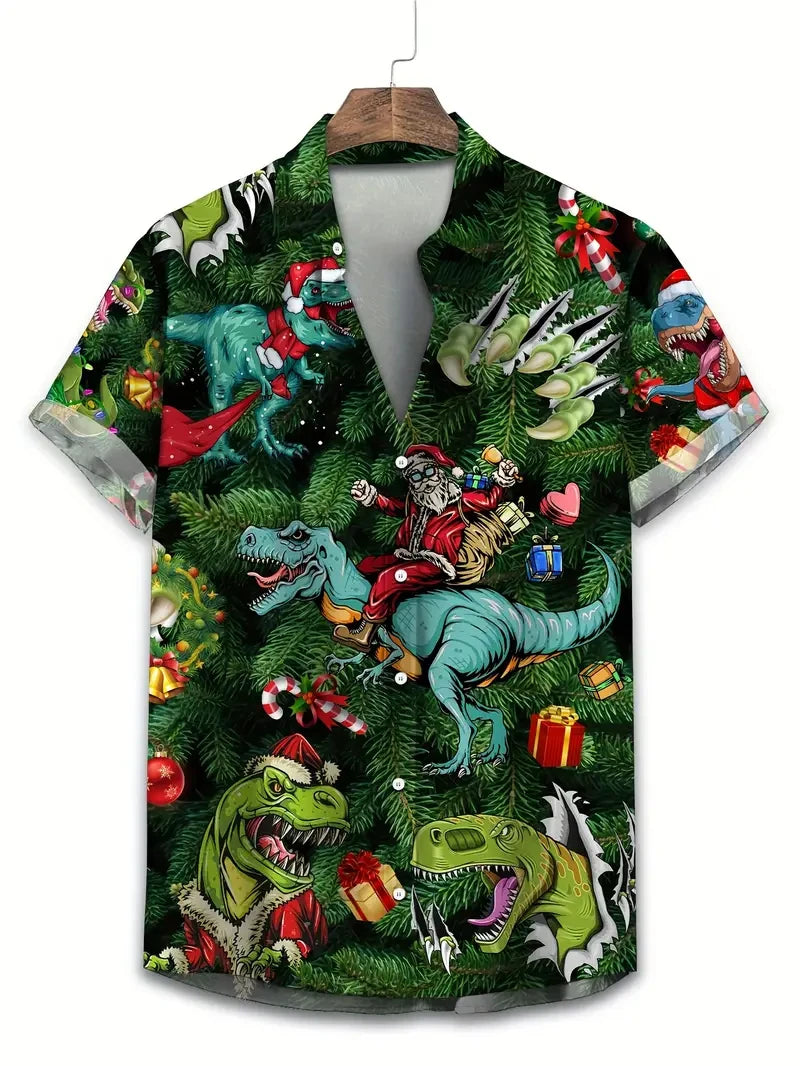 Hannes | Printed Button-Down Short Sleeve Christmas Blouse