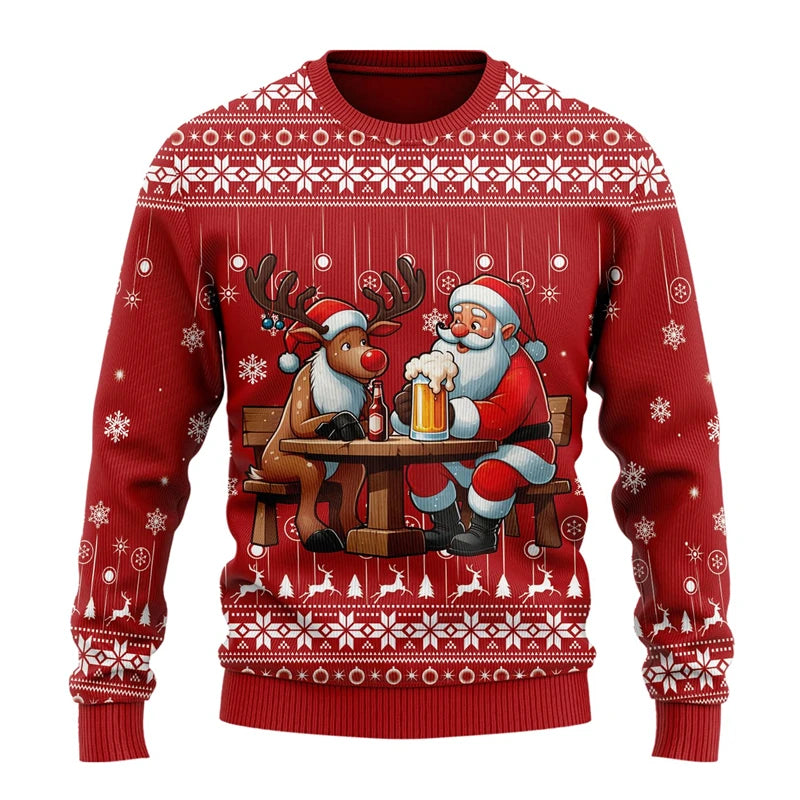 Dexter | Beer Print Crew Neck Christmas Sweater for Men