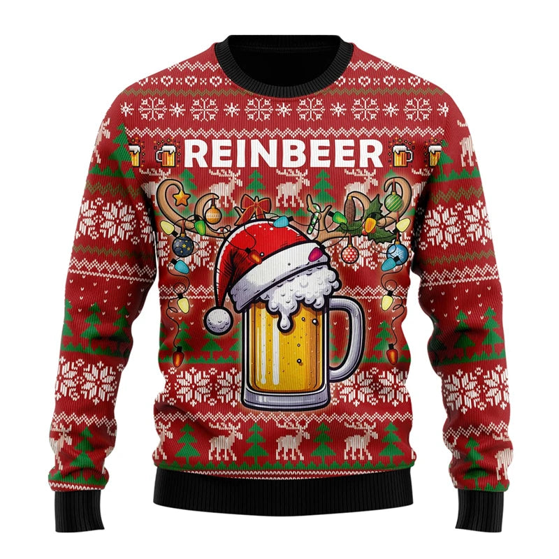Dexter | Beer Print Crew Neck Christmas Sweater for Men