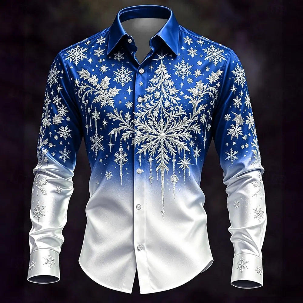 Bauke | Ombre Snowflake Print Button-Down Christmas Blouse
